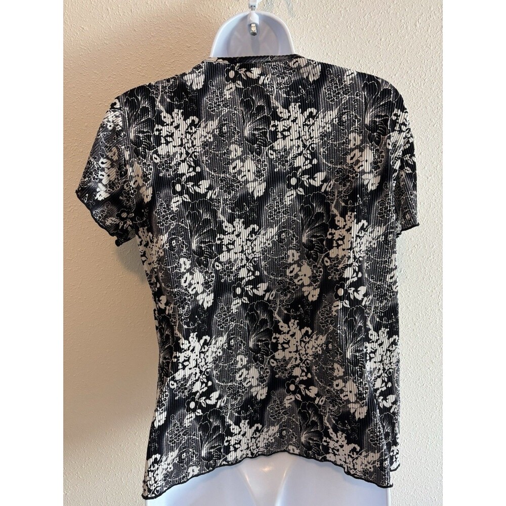 Brittany‎ Black Floral Plissé Cowl Neck Blouse Mock Wrap Top - Women's - Picture 3 of 6